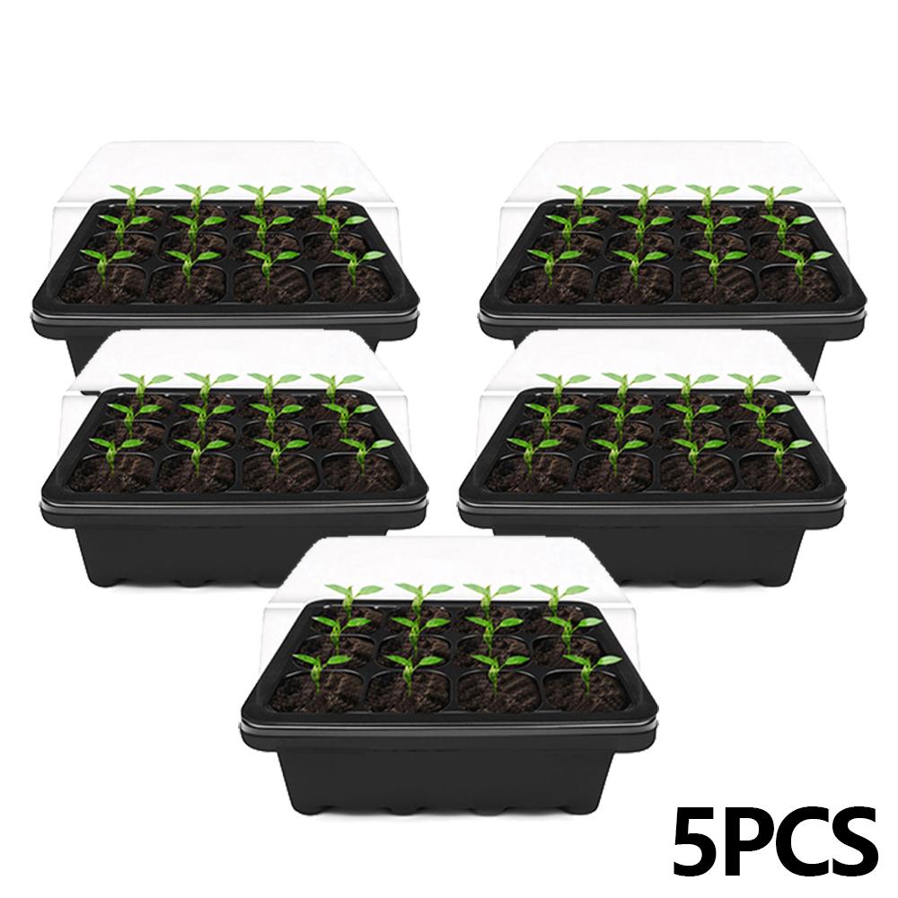 

5Pcs Seed Propagator Tray Plastic Seedlings Trays with Transparent Cover Breathable Seedlings Germination Tray for Garden Indoor