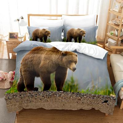 Print Duvetcover&2Pcs Pillowcase Bear Bedroom Set Bedding 2/3 Pcs Bed Cover Set Animal Series Double Bed Linens 100% Polyester