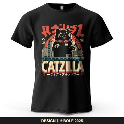 Vtipné pánske tričko Catzilla 100% bavlna Nadrozmerné Trendy Grafické tričká pre ženy Top Tričká Streetwear