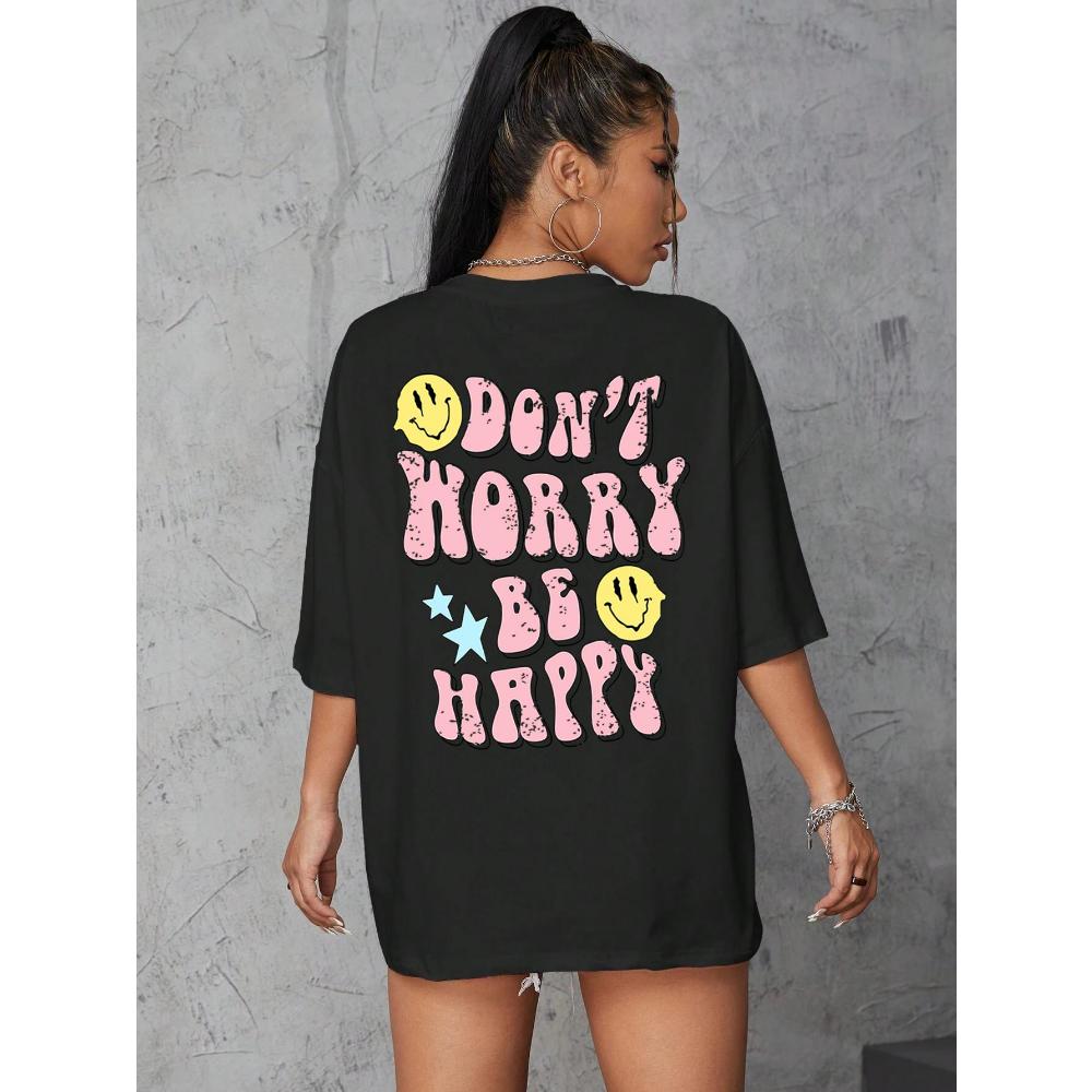 Graphic & Letter Print Crew Neck Female Tshirts Casual T-Shirts Plus Size Short Sleeve Soft Loose T-Shirt
