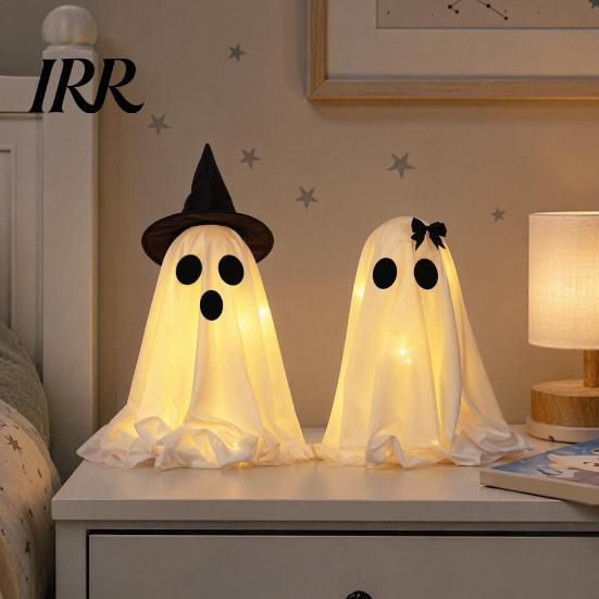 Seasonal Holiday Decor Halloween Ghost Decoration, Light-Up with Witch Hat/Bow, Party Decorations for Spooky Standing Porch Yard Outdoor Decoration