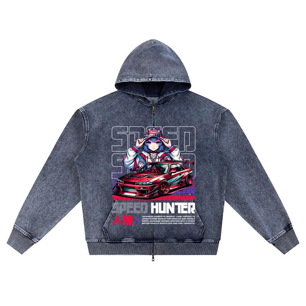 

DTG print Knitted Denim Zip-Up Hoodie Speed Hunter Brother Print Zipper Hoodies XL темно-синий