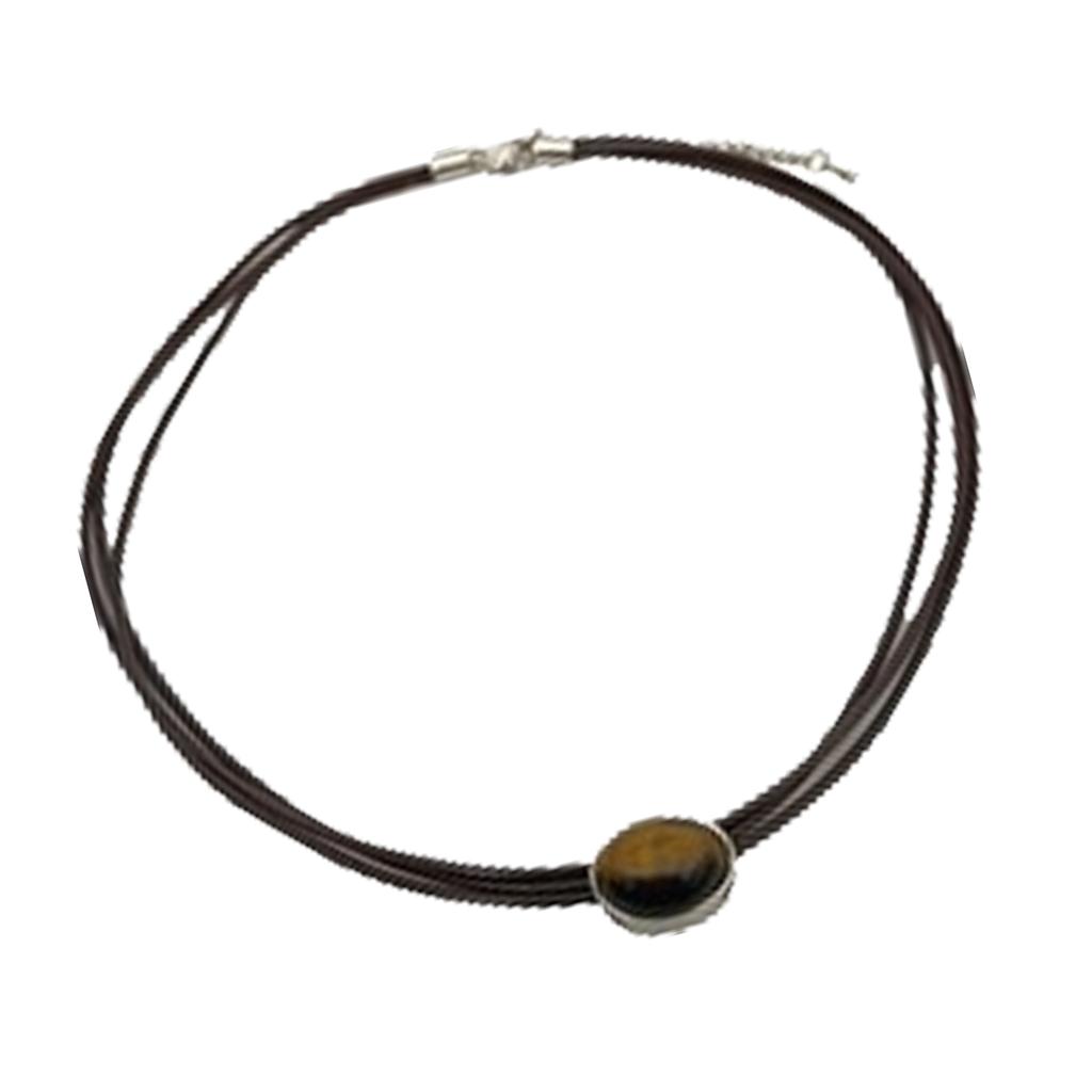 Vintage Leather Necklace Featuring Natural Tiger Eye Stone Adjustable Length Necklace Alloy Texture Present for Women
