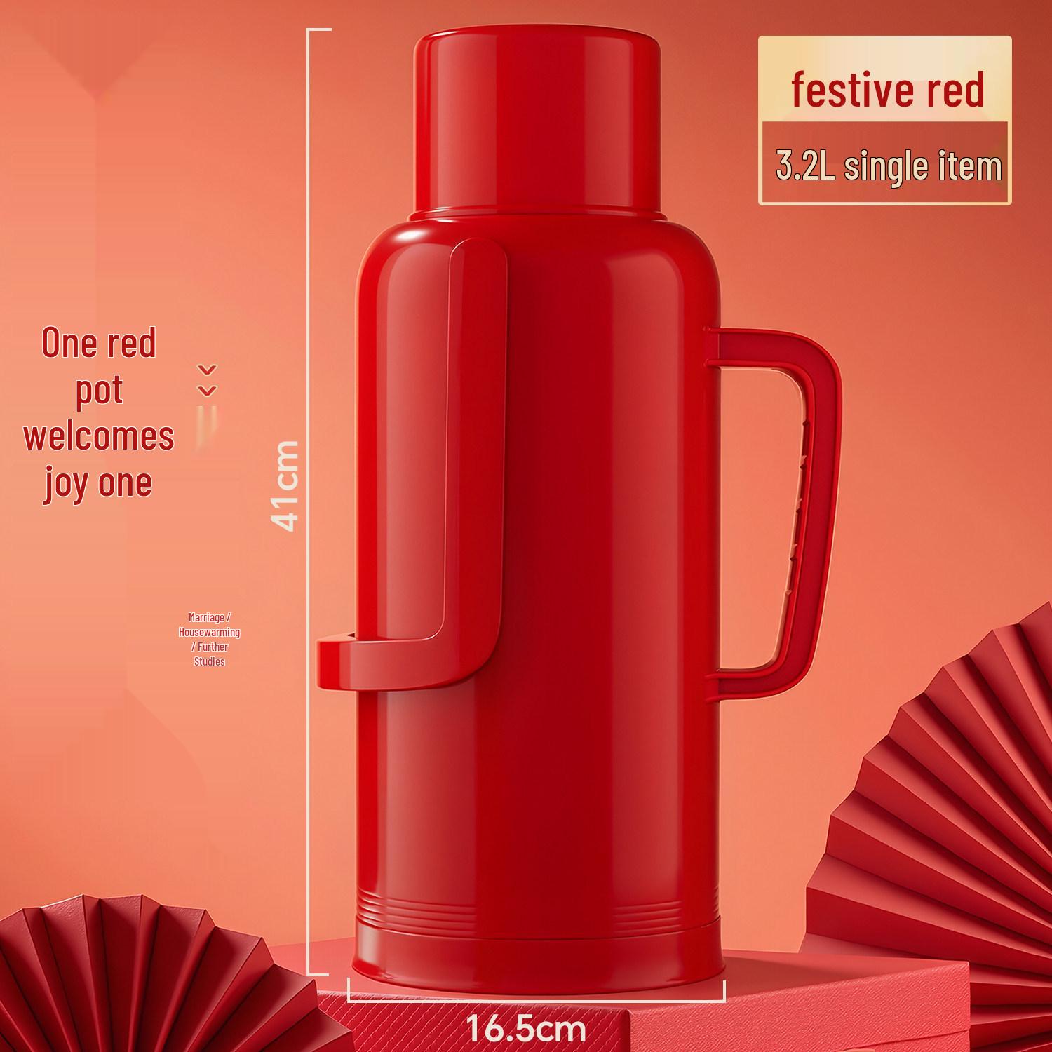 Red Glass Liner Hot Water Bottle Pair - Insulated Household Warm Pot for Wedding Dowry