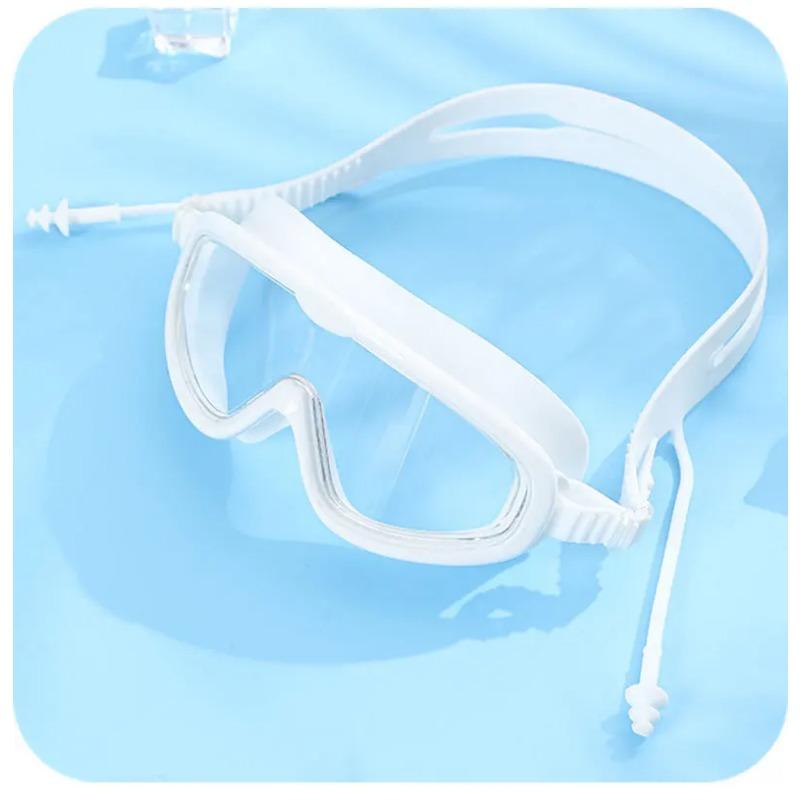 Swimming Goggles for Kids Big Frame Swimming Goggles with Earplugs HD Wide View Anti-Fog Swimming Goggles Eyewear No Leaking