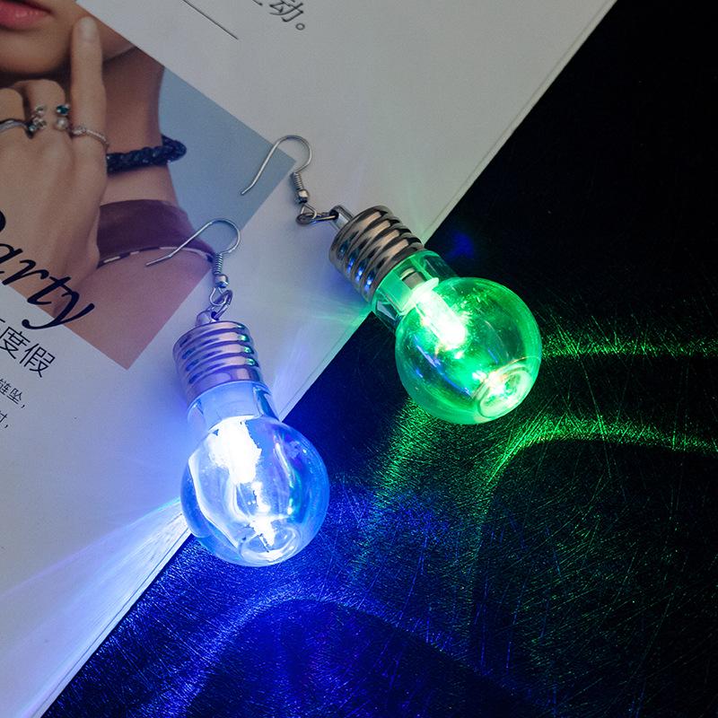 Punk Colorful Light Bulbs Dangle Earrings Women Nightclub Harajuku Funny Luminous Bule Drop Earring Party Fashion Jewelry A764