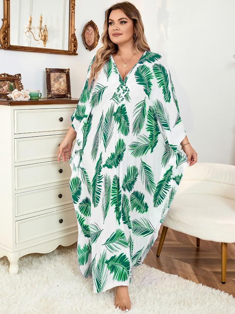 EDOLYNSA Женское длинное платье-кафтан большого размера с зеленым принтом — фото 12