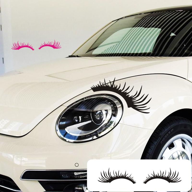 1 Pair 3D Charming Eyelashes Car Sticker Fake Eye Lash Car Headlight Funny Waterproof Decals Door Window Vinyl