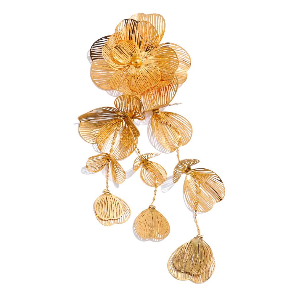 

Yhpup Exclusive Flower Leaves Tassel Long Drop Hyperbole Brooch Stage Performance Stainless Steel Clothing Accessories Jewelry