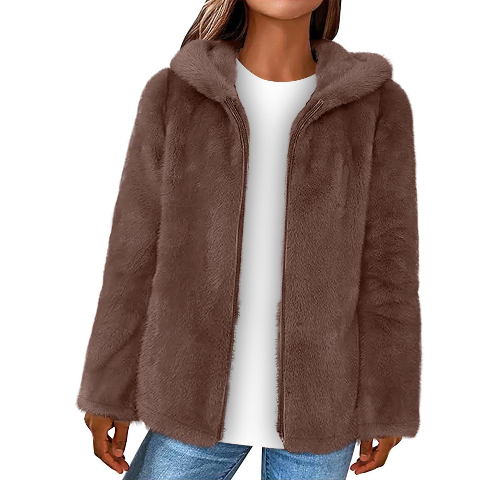 

Однотонный женский двусторонний коралловый бархатный свободный теплый свитер с капюшоном, женская куртка на молнии из овечьей шерсти XXXXXXL кофейный