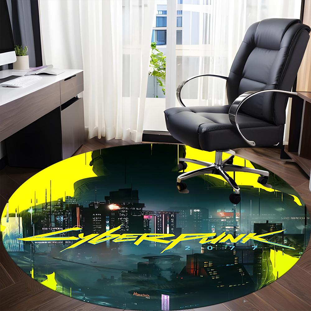 1pcCyberpunk Office Round Area Rug, Indoor Mat Suitable For Office, Under Office Chairs Bedroom Living Room Home Decor, Room Deco