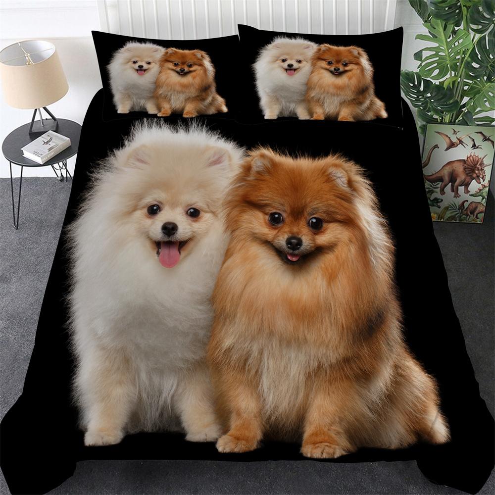 3D Pet Kawai Dogs Soft Duvet Cover Pomeranian Chihua Cavalier Charles Spaniel Dog Soft Duvet Cover Polyester Comfortable Quilt Cover Quen King