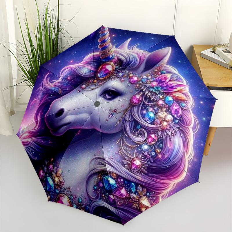 Magical Rainbow Unicorn Print Umbrella, Compact Auto Open/Close Travel Umbrella, Windproof Waterproof for Fantasy Lovers