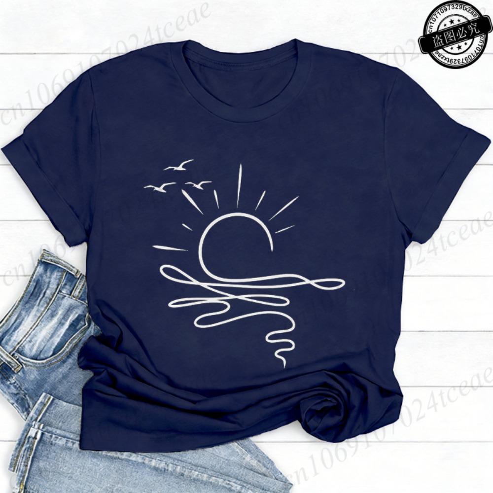 Sun Ocean Shirt Graphic Boho Summer T Shirts Trendy Beach Tee Cute Minimalist Summer T-Shirts Short Sleeve Trip Women's Shirts