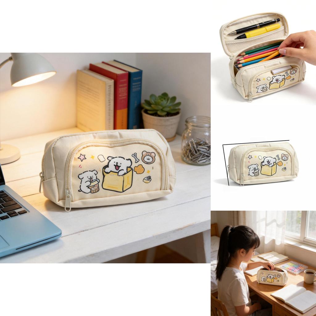 Canvas Line Dog Pencil Case With Large Capacity For Kids And Teens Ideal For School Supplies