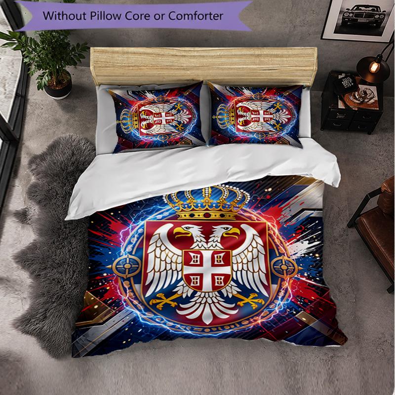 Serbia Pattern 3 Pieces Bedding Set Soft Microfiber Duvet Cover with Pillow Cases for Bedroom