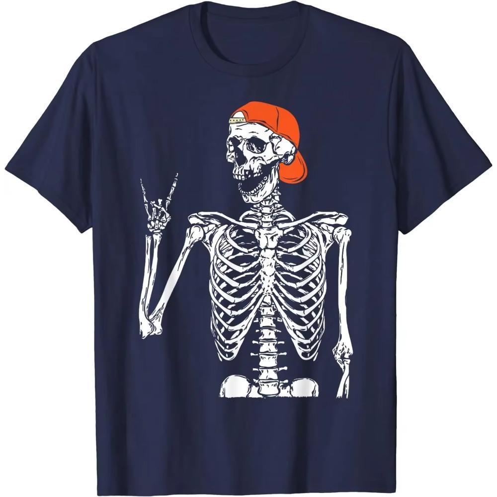 Rocker Skeleton Hand Rock on Costume Funny Halloween Gifts T-Shirt for Men Women Oversized T Shirt Four Seasons  Casual
