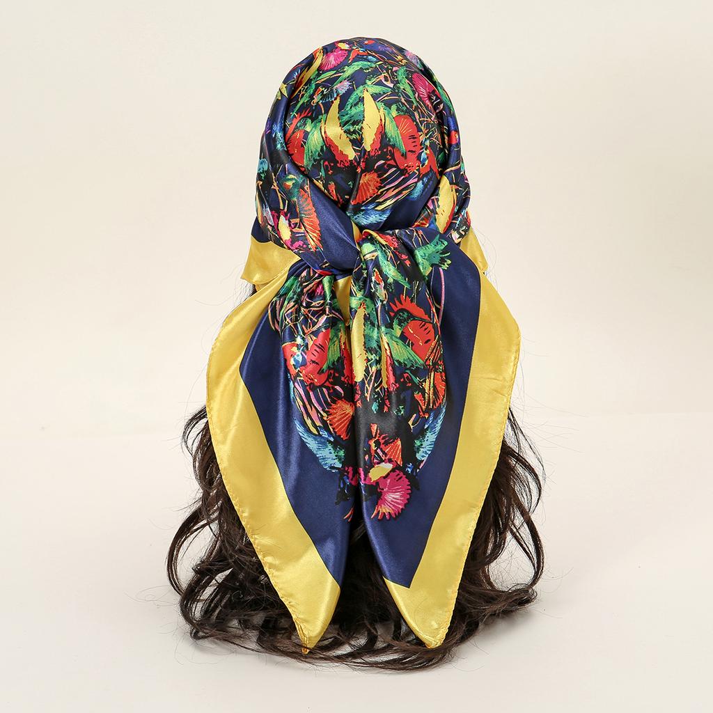 90*90cm Women Scarf Silk Feeling Hair Neck Square Brand Office Bandanna Muffler Waiter Flight Attendants Handkerchief Rings Wrap