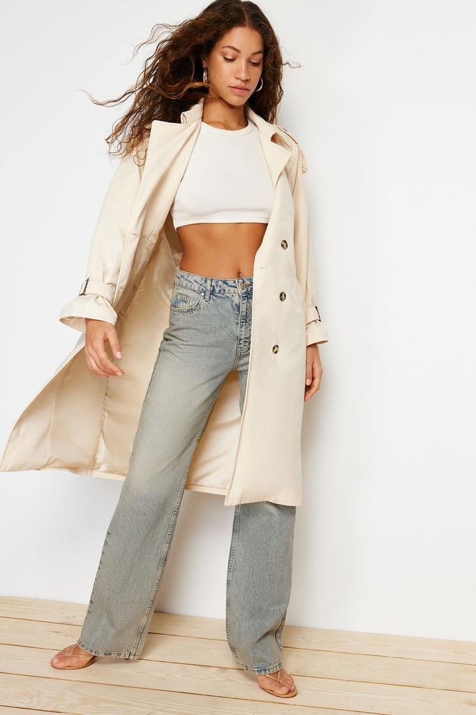 Women's Fashion Mink Belted Windbreaker Detailed Water Repellent Long Trench Coat