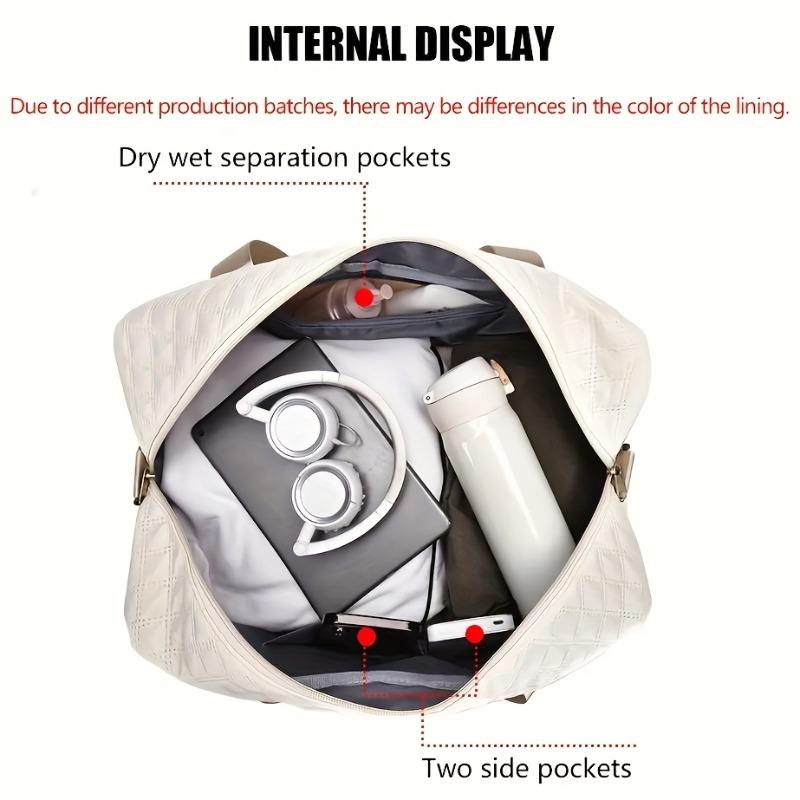 Large Capacity Multifunctial Travel Bag, Spacious Diamd Pattern Sports and Fitness Bag, Portable Weekender Overnight Bag