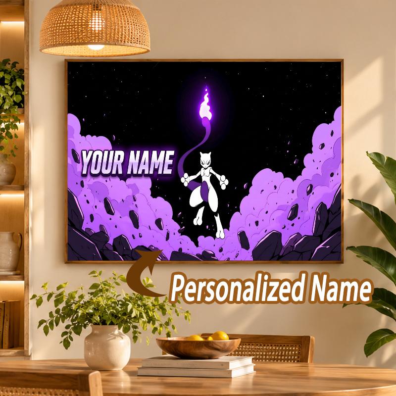 Mewtwo Custom Name Diamond Painting Personalized 5D Full Drill DIY Diamond Art Home Decor