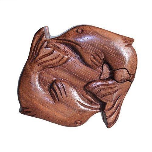 Wooden Puzzle Box With Secret Compartment, Dolphin Design