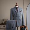 Men's Double-Breasted Striped Suit Set for Weddings & Business – Slim Fit Tuxedo & Formal Wear