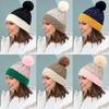 Autumn and Winter Warm Pom-Pom Hat Retro Hollow Pattern Splicing Fashion Versatile Knitted Wool Hat