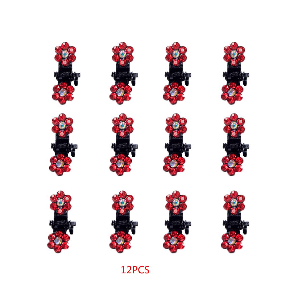 12pcs Little Girl Flower Rhinestone Hair Clamps Women Girls Hair Accessory Grips Hairclips