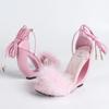 Pesstwei Red Sexy Elegant Summer Fashion Fluffy Strap Sandals Women Open Toe Frewtwork High Heels Wedding Party Shoes