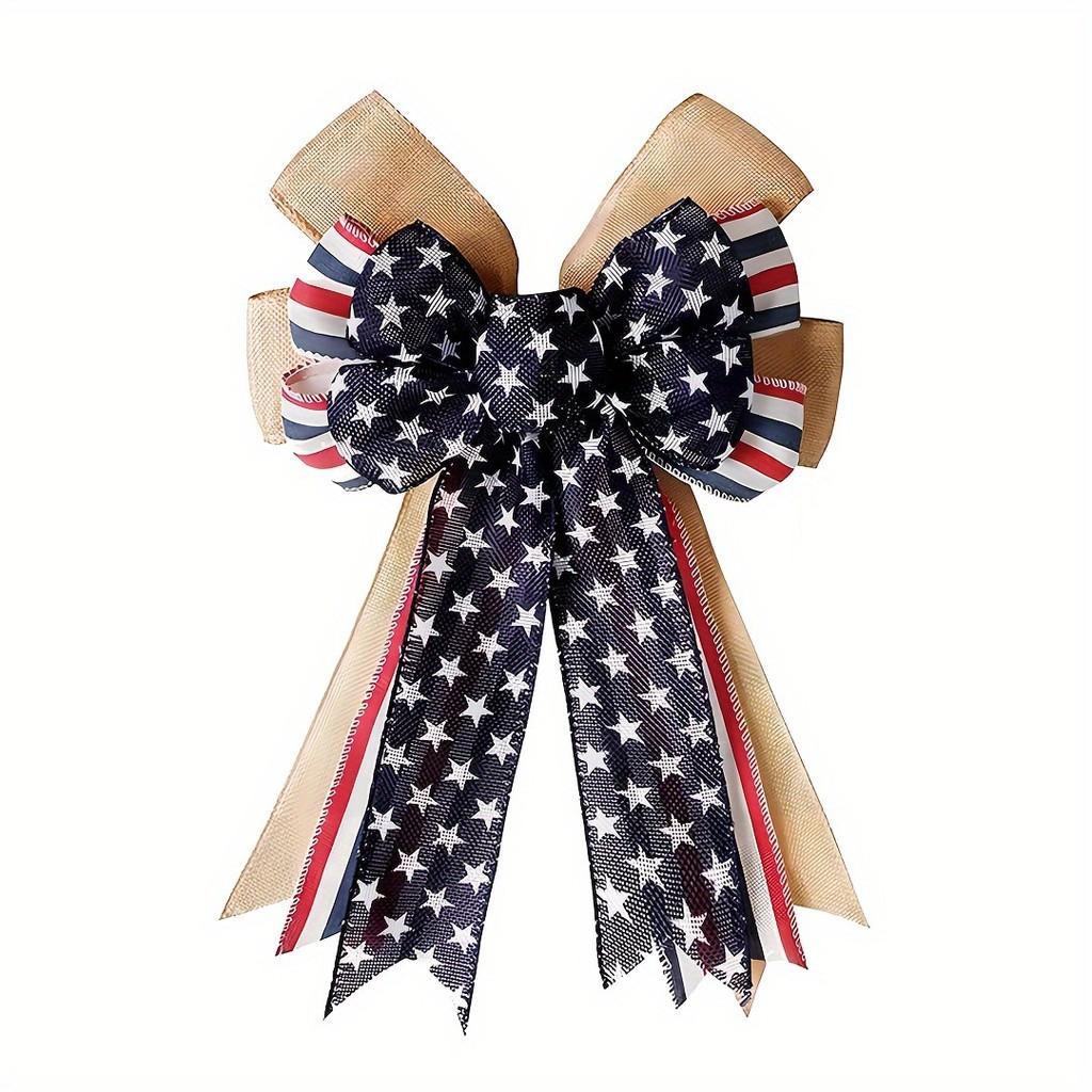 

Festive American Independence Day Star And Stripe Burlap Bow Wreath For Beautiful Home And Event Decorations