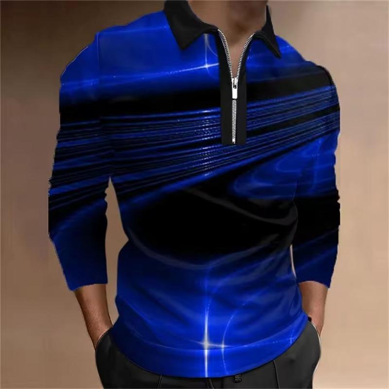 Striped Color Block Print Polo Shirts for Men Fashion Sport Lapel Golf T-Shirt Men Top Casual Commercial Long Sleeve T-Shirt Man