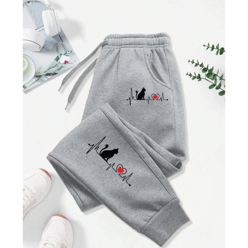 Dog Red Heart Electrocardiogram Printing Printed Woman Pant Street Soft  Sweatpants Sport Fashion Trousers Autumn Pants