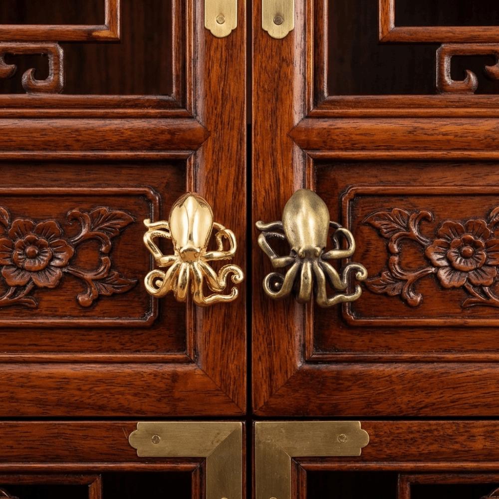 Vintage Cabinet Door Knobs Retro Wardrobe Drawer Pulls Elegant Octopus Brass Handle  Cupboard