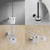 Chrome Wall Round Mounted Toilet Brush And Frosted Glass Holder For Bathroom Use
