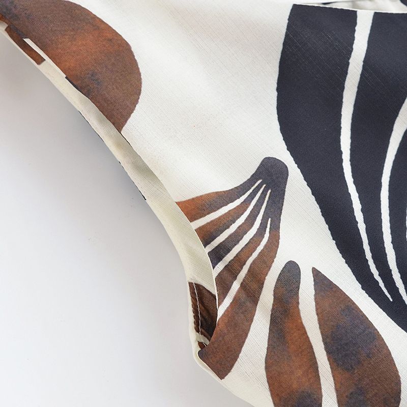 Kaslead New Women clothes Western Style Fashion Simple Slimming Sloping Shoulder Leaves Print Dress