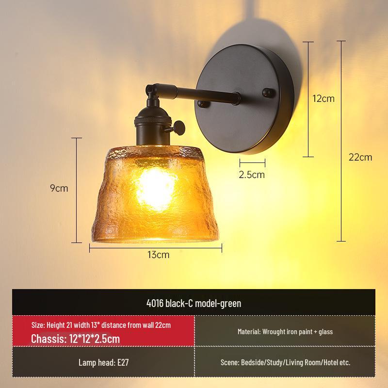Vintage Japanische Grüne Glas Schmiedeeisen Wandleuchte - Nordische Moderne Nachttisch- & Schminktischleuchte