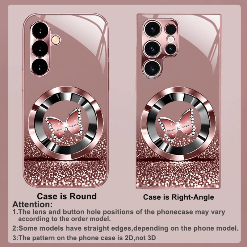 Różowy motyl Nowy Wykwintny luksusowy Wysokiej klasy Etui na telefon Szklane Etui na telefon dla Samsung Galaxy S26 S25 S24 S23 S22 S21 FE,Ultra,Plus