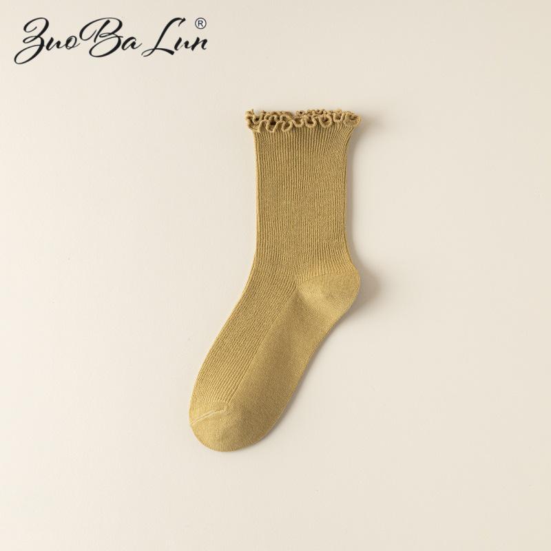 Barron Bubble Summer Cotton Lace Mid-Calf Socks with Wood Ear Edge - Japanese Sweet Style