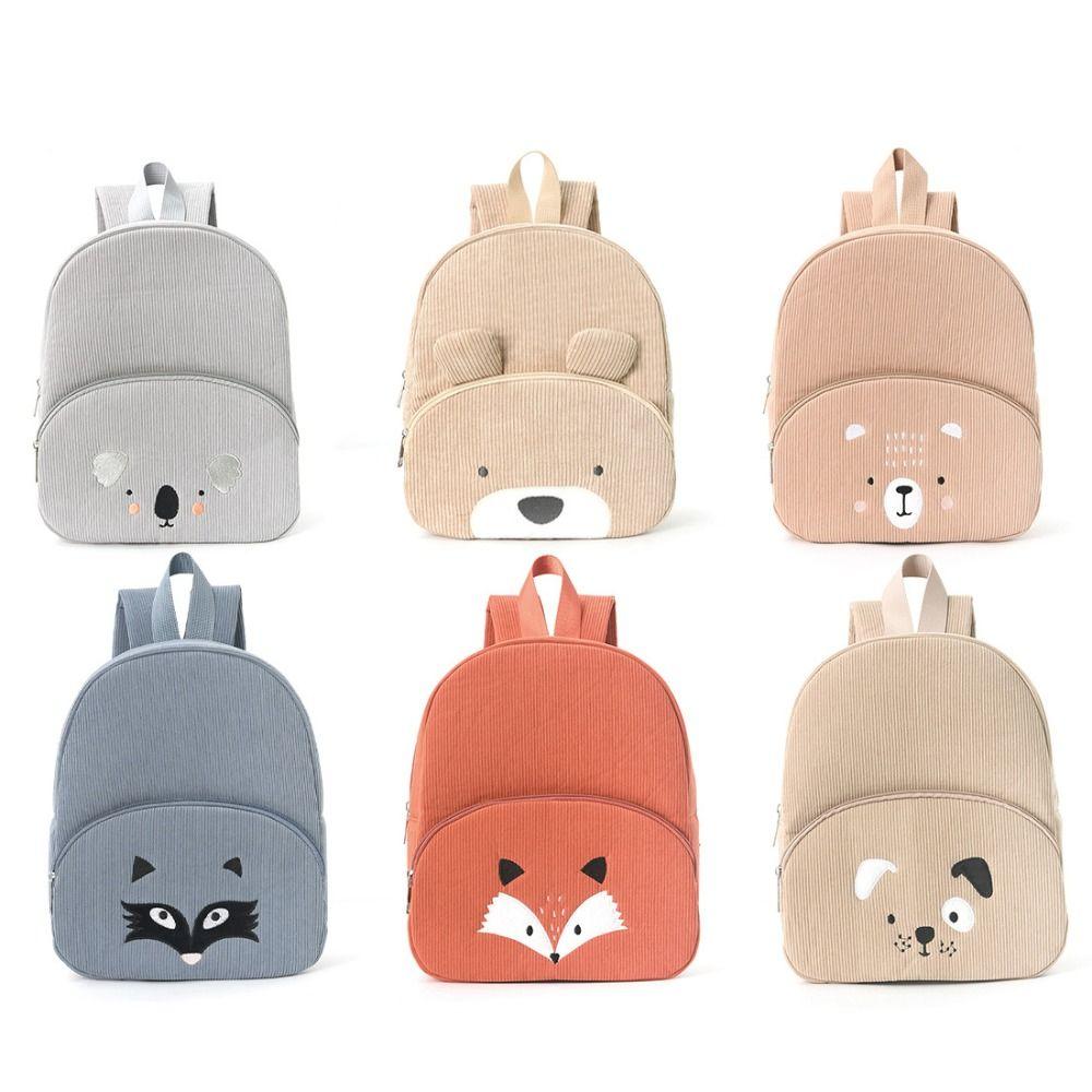 New Corduroy Polyester Bear Shoulders Bag Beige Black Large Capacity Versatile Backpack Washable School Bag Men Women