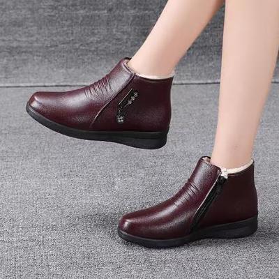 Laarzen Winter Middelbare Leeftijd Platte Zool Schoenen Dames Zachte Zool Antislip Wol Warme Schoenen Dameslaarzen