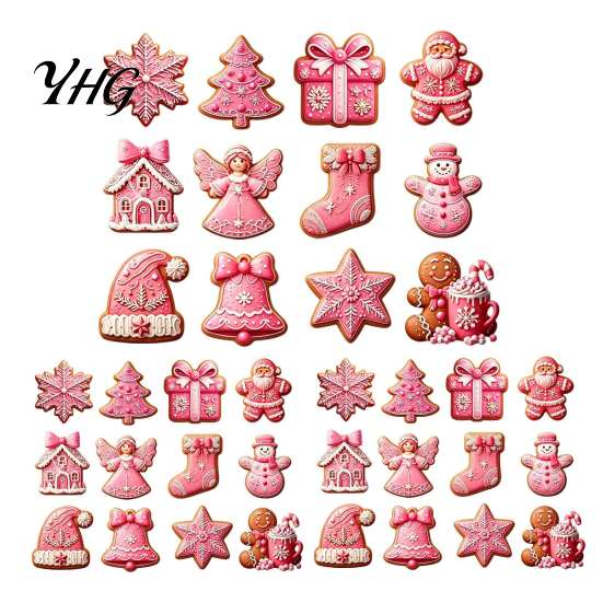 Christmas Tree Garland Decor Pieces 12/24/36Pcs Pink Gingerbread Wooden Ornaments, Xmas Hanging Decorations, Holiday Souvenirs for Seasonal