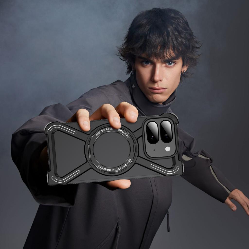 Etui Bumper na Google Pixel 9 Pro Fold 5G Bezramkowa Metalowa Ramka Pokrowiec Kompatybilny z MagSafe Podstawka - Czarny