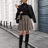 Fall Winter Plaid High Waist Flared Mini Skirt Elegant A Line Pleated Casual Skirt