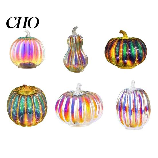 Party Decoration Essential Glass Pumpkin Light Battery Operated LED Lantern Fall Lighted Festive Accessory Centerpiece for Halloween Thanksgiving