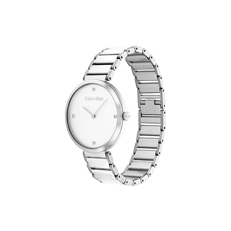 Calvin Klein Quartz Watch Stainless Steel Strap Pink Dial Gift Box Simple Small Rhinestone Watch Women watches silver 25200138