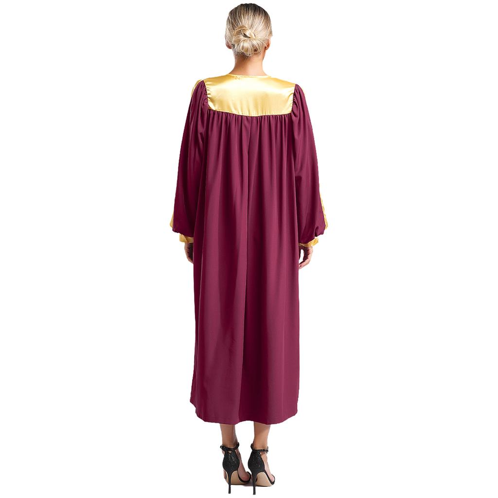 Unisex Choir Robe Halloween Costume V Neck Long Sleeve Color Block Zipper Gown Theme Party Wear