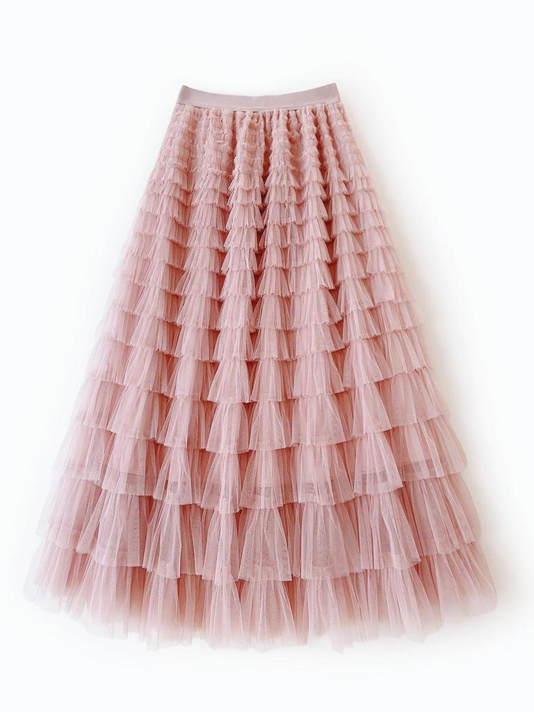 Korean Style Long Mesh Skirt Dress for Birthday, Holiday, Party, Dance - Mid-Length Socialite Swing Cake Skirt