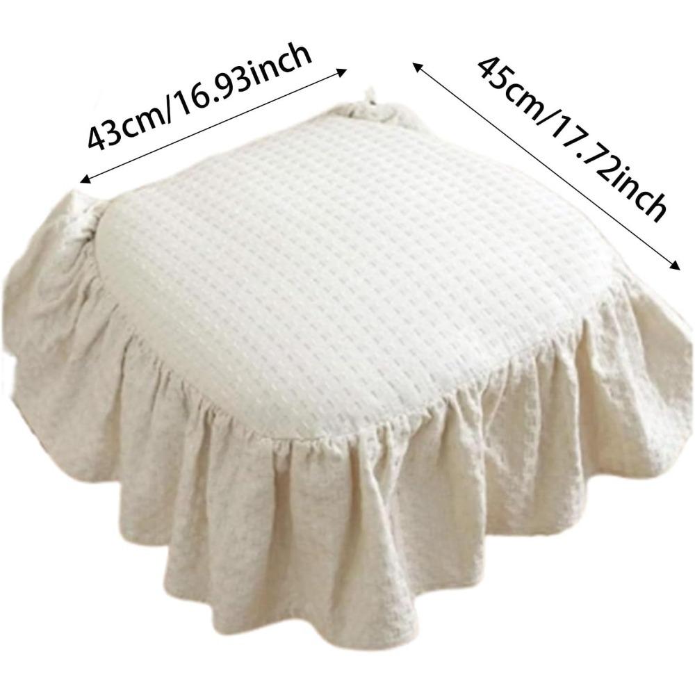 French Cotton Simple Seat Cushion,Fabric Not-Slip Soft Chair Pad, Ruffled Skirt Seat Cover, Soft Ruffled Design & Cotton Fill
