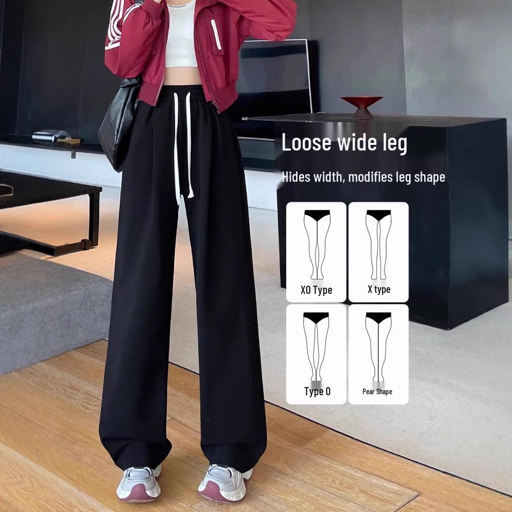 Gray Wide-Leg Sweatpants for Women - High-Waisted, Narrow Straight-Leg, Spring & Autumn 2025 Casual Style